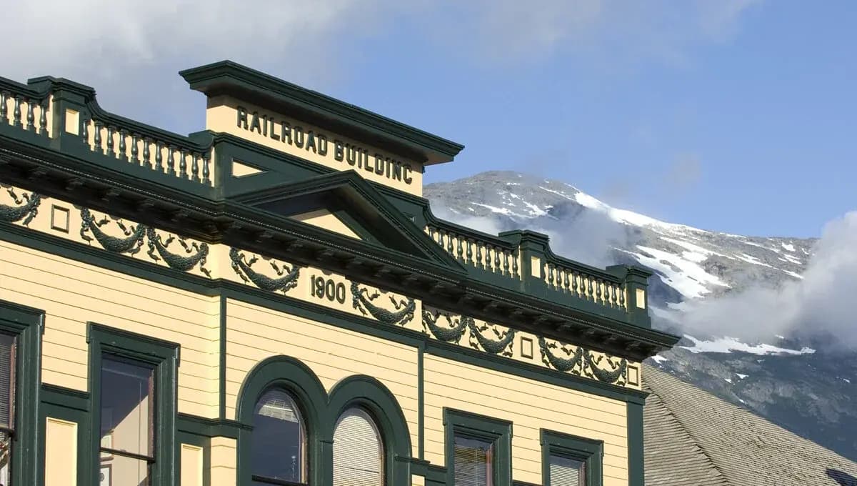 Railroad Building in historic downtown Skagway, Alaska